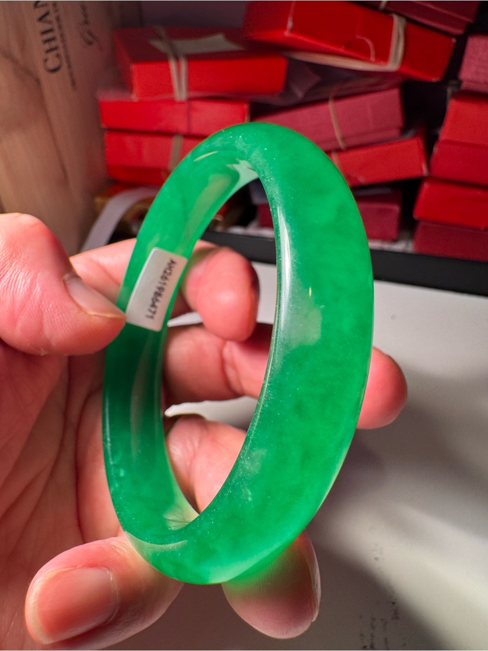 Green Jade-Look Bangle Bracelet